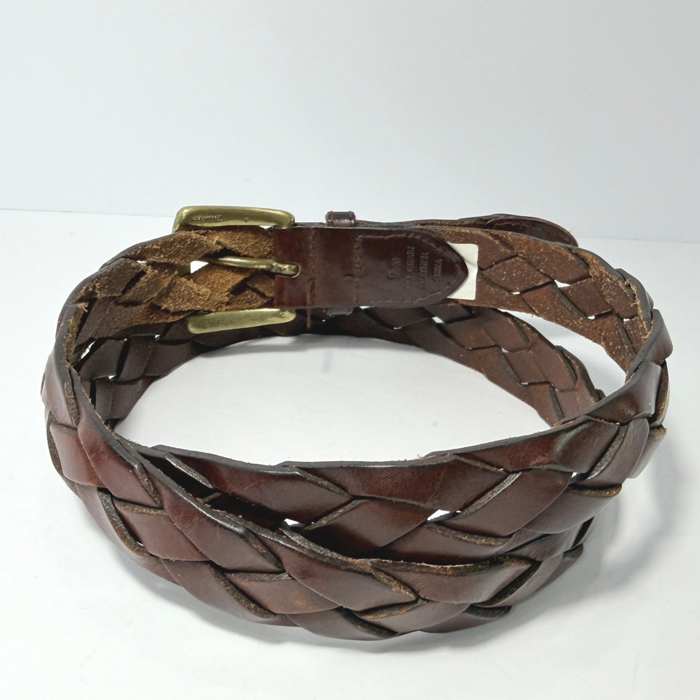 Mens Full Grain Braided Leather Belt Dark Brown Solid Brass Buckle Size 38 5000 - Picture 3 of 10